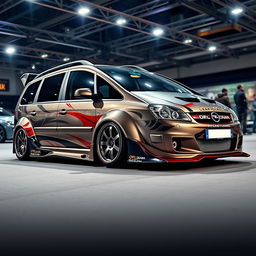 An impressive 2003 Opel Zafira featuring a custom widebody tuning, highlighting its aggressive styling with extended fenders and a lowered chassis