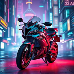 A 2001 Aprilia RS50 motorcycle, tastefully tuned for performance and style, featured in a captivating cyberpunk setting