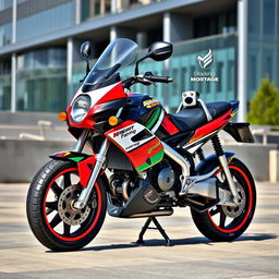 A highly detailed image of a 2001 Aprilia RS50 motorcycle that showcases various tuning modifications