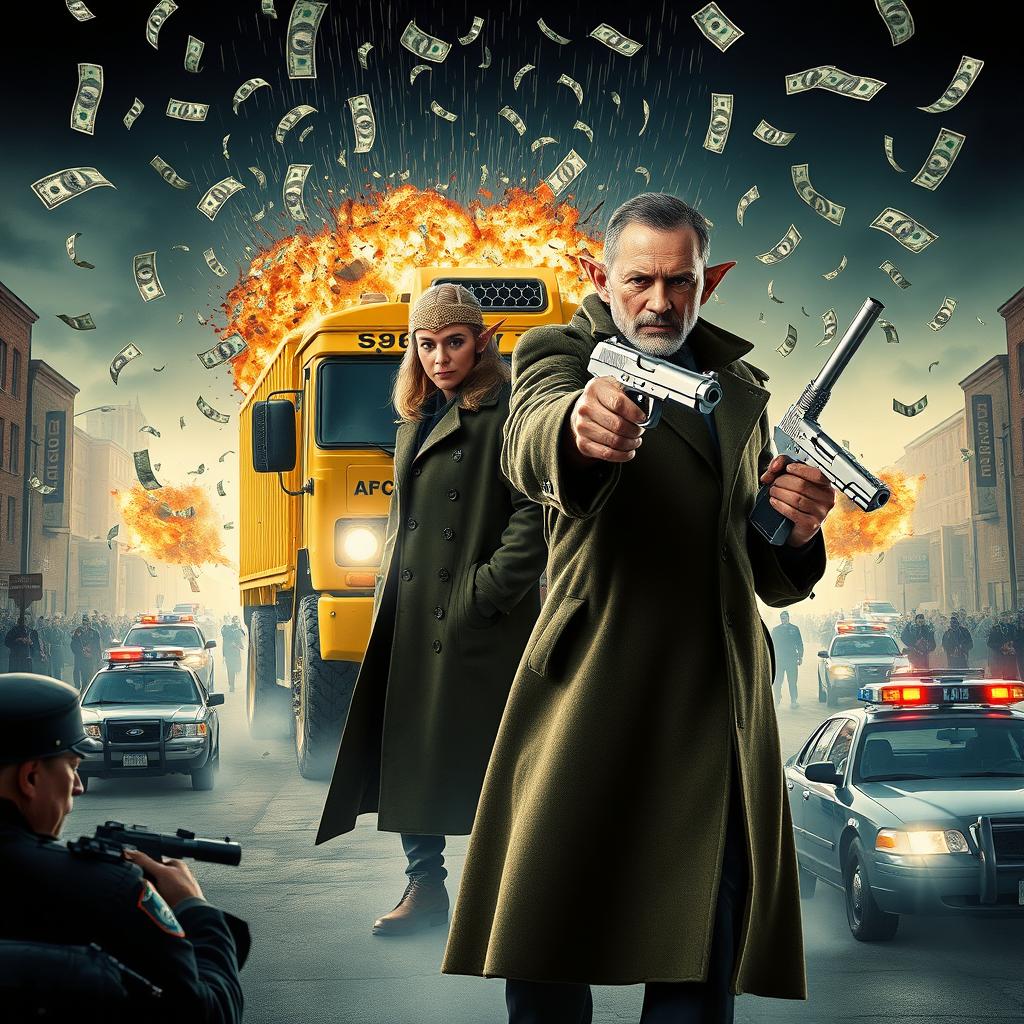 A movie poster featuring two prominent bandits at the center, both depicted as elves wearing long overcoats