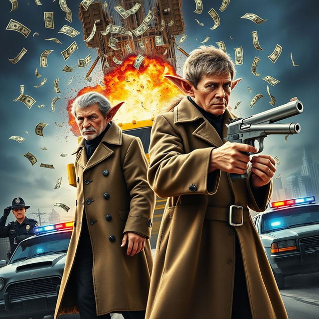 A movie poster featuring two prominent bandits at the center, both depicted as elves wearing long overcoats