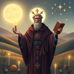 A mystical and enchanting illustration of São Cipriano, the renowned saint known for his magical powers