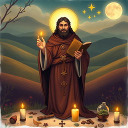 A mystical and enchanting illustration of São Cipriano, the renowned saint known for his magical powers