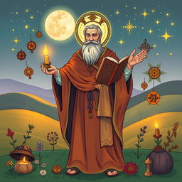 A mystical and enchanting illustration of São Cipriano, the renowned saint known for his magical powers