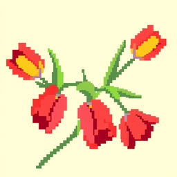 A basic pixelated branch of tulips, featuring vibrant colors and large, blocky pixels creating a retro, digital art aesthetic