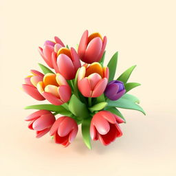 A basic 3D design featuring a bouquet of tulips, rendered in a pixelated style