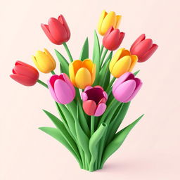 A basic 3D design featuring a bouquet of tulips, rendered in a pixelated style