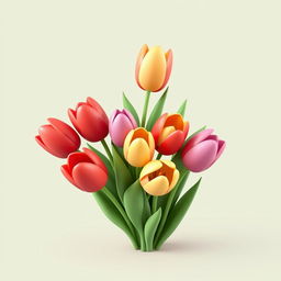 A basic 3D design featuring a bouquet of tulips, rendered in a pixelated style