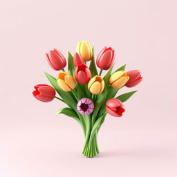 A basic 3D design featuring a bouquet of tulips, rendered in a pixelated style