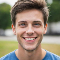 Portrait of a young man with bright eyes and a confident smile, exuding youthful energy.