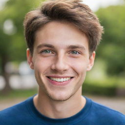 Portrait of a young man with bright eyes and a confident smile, exuding youthful energy.