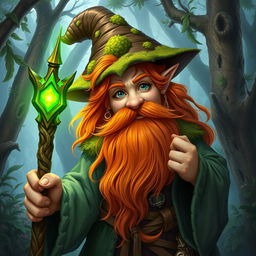 A Tolkien-inspired depiction of a Dungeons & Dragons character: a red-haired dwarf with long flowing hair and a thick, long beard