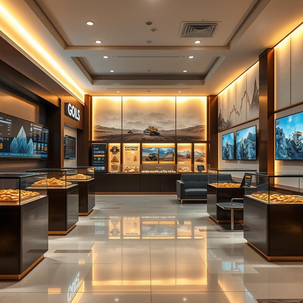 An elegant and contemporary franchise environment for selling gold, mining stocks, and heavy machinery