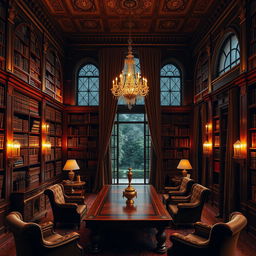 An elegant royal library that embodies a fancy romance feel