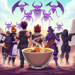 A group of Fortnite characters standing strong and vigilant, turned away from the camera, showcasing their unique and colorful outfits