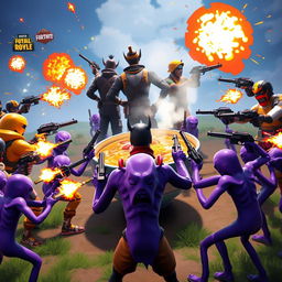 A fierce group of Fortnite characters standing back to the camera, forming a protective circle around a large bowl of steaming ramen