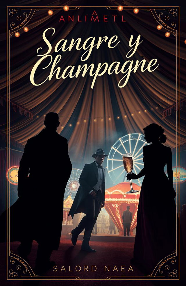 A captivating book cover design for a suspenseful novel titled 'Sangre y Champagne'