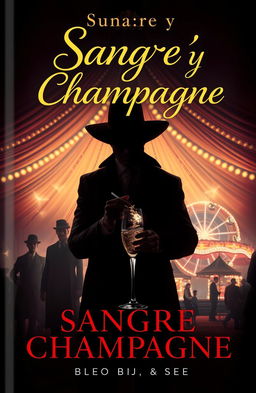 A captivating book cover design for a suspenseful novel titled 'Sangre y Champagne'