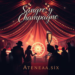 A captivating book cover design for a suspenseful novel titled 'Sangre y Champagne' by author Atenea_six