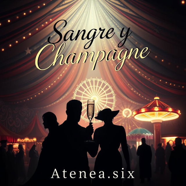 A captivating book cover design for a suspenseful novel titled 'Sangre y Champagne' by author Atenea_six