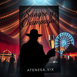 A captivating book cover design for a suspenseful novel titled 'Sangre y Champagne' by author Atenea_six