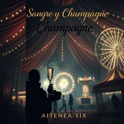 A captivating book cover design for a suspenseful novel titled 'Sangre y Champagne' by author Atenea_six