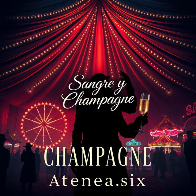 A captivating vertical book cover design for a suspenseful novel titled 'Sangre y Champagne' by author Atenea_six