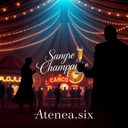 A captivating vertical book cover design for a suspenseful novel titled 'Sangre y Champagne' by author Atenea_six