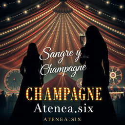 A captivating vertical book cover design for a suspenseful novel titled 'Sangre y Champagne' by author Atenea_six