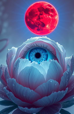 A stunning, artistic representation featuring an albino eye of vibrant blue color, intricate details reflecting its unique hue