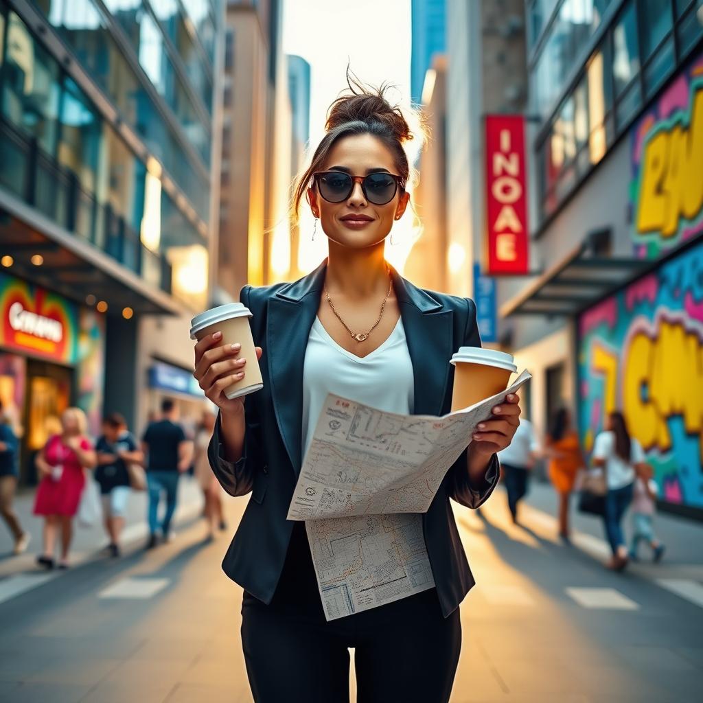 A captivating scene depicting a woman starting anew in a vibrant cityscape, symbolizing a fresh beginning after a significant change in her life