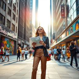 A captivating scene depicting a woman starting anew in a vibrant cityscape, symbolizing a fresh beginning after a significant change in her life