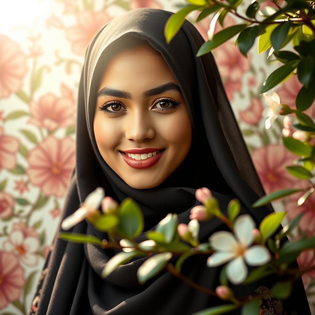 A beautiful young Muslim woman with an alluring presence, showcasing confidence and grace