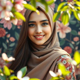 A beautiful young Muslim woman with an alluring presence, showcasing confidence and grace