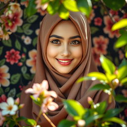 A beautiful young Muslim woman with an alluring presence, showcasing confidence and grace