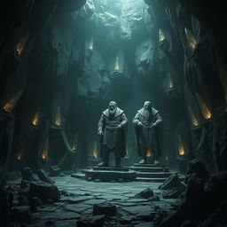 A dark and shadowy lair, filled with eerie stone formations and strange, otherworldly textures