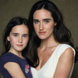 Generate an image of Jennifer Connelly with her fictional daughter, capturing their shared features and familial bond.