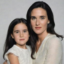 Generate an image of Jennifer Connelly with her fictional daughter, capturing their shared features and familial bond.