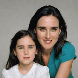 Generate an image of Jennifer Connelly with her fictional daughter, capturing their shared features and familial bond.