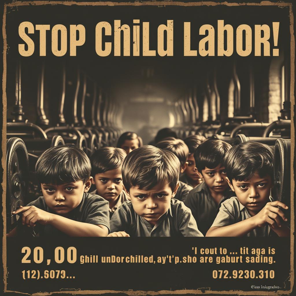 An impactful and dramatic vintage-style poster highlighting the plight of child labor