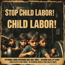 An impactful and dramatic vintage-style poster highlighting the plight of child labor