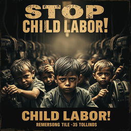 An impactful and dramatic vintage-style poster highlighting the plight of child labor