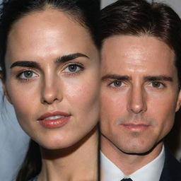 Create an image of a child who combines dominant facial features of Jennifer Connelly and Tom Cruise.