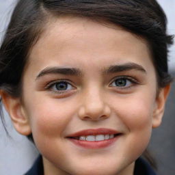 Create an image of a child who combines dominant facial features of Jennifer Connelly and Tom Cruise.