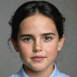 Create an image of a child who combines dominant facial features of Jennifer Connelly and Tom Cruise.