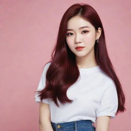 Create an image of an imagined daughter of Irene from Red Velvet, showing shared features and style with the K-pop idol.