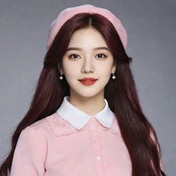 Create an image of an imagined daughter of Irene from Red Velvet, showing shared features and style with the K-pop idol.