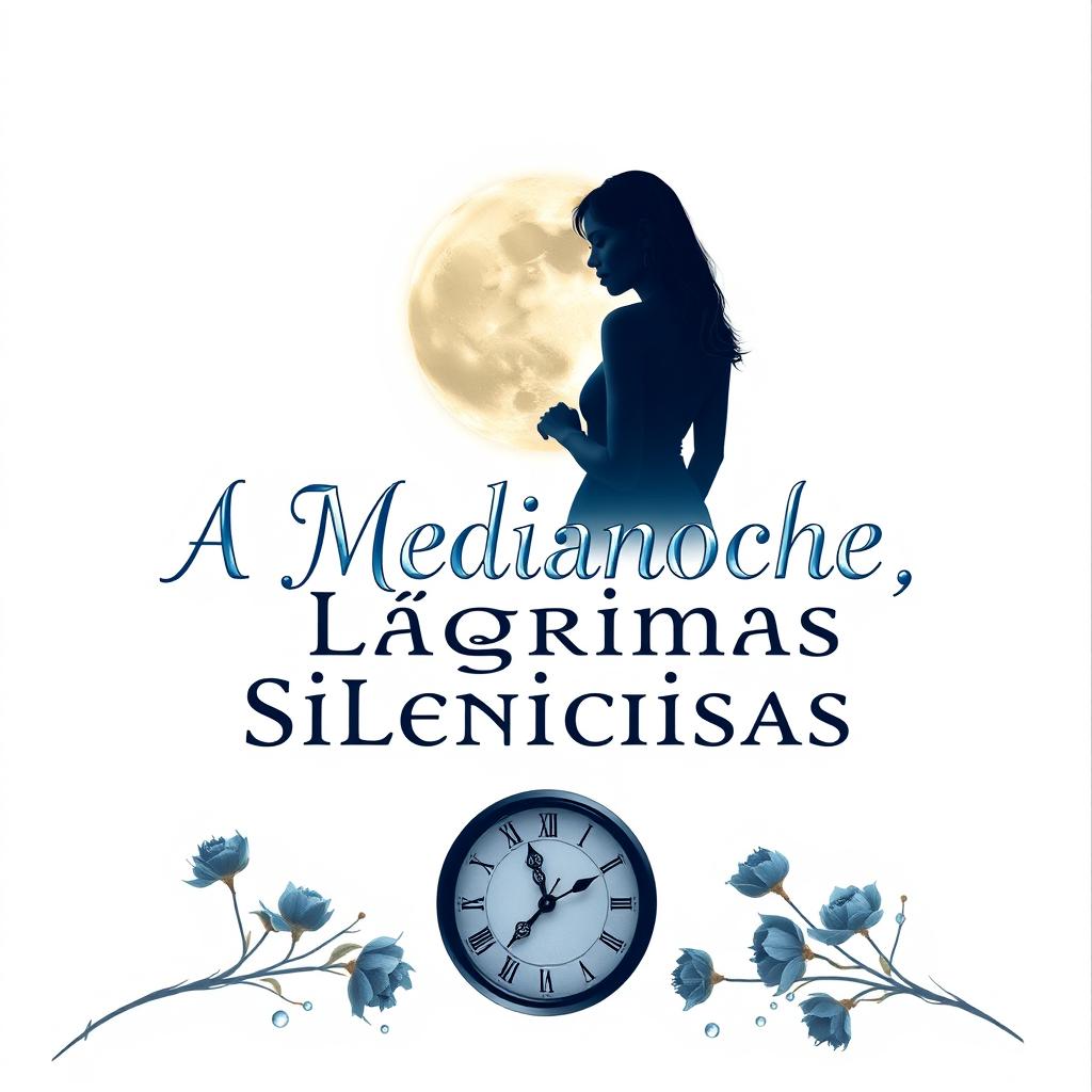 A striking cover design for 'A Medianoche, Lágrimas Silenciosas' featuring a crisp white background