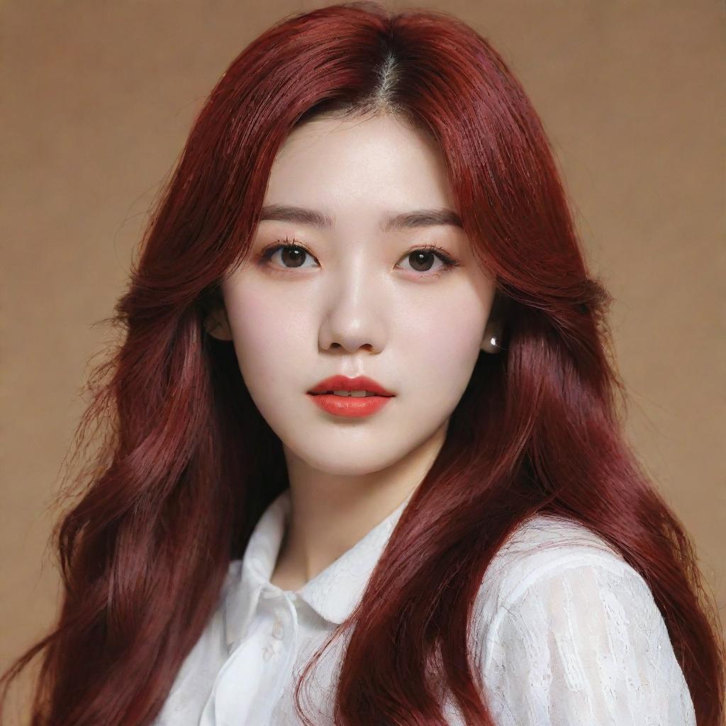 Create an image of an imagined daughter of Irene from Red Velvet, showing shared features and style with the K-pop idol.