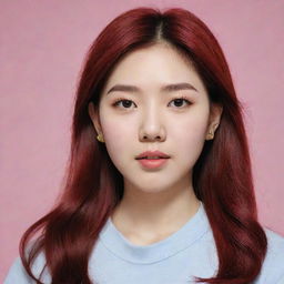 Generate an image of a fictional child that shares similar facial features and style elements with Irene from K-pop group, Red Velvet.